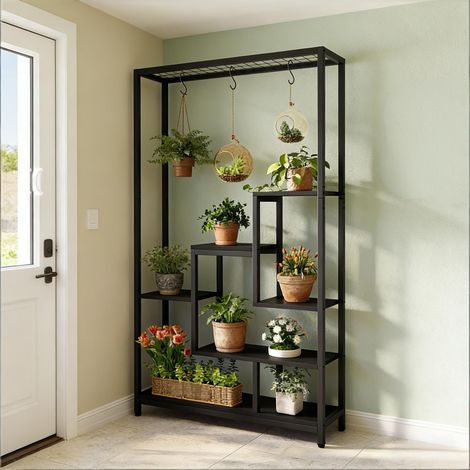 Grand support mural pour plantes, étagère à livres et objets de collection, présentoir en bois robuste, étagère décorative pour salon et jardin, grande capacité de rangement (1/5)