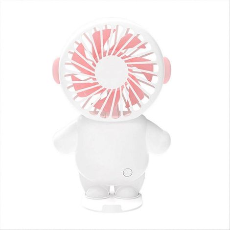 Petit ventilateur portable rose à chargement USB, style astronaute, avec chargeur. Idéal pour les étudiants et les employés de bureau. Rose. (1/5)