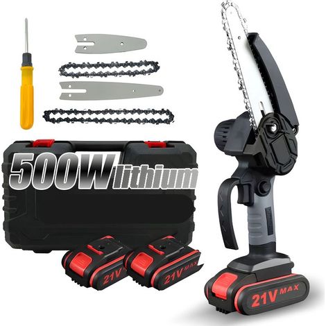 Tonysa – 4/6 Zoll 500W Mini-Akku-Kettensäge – 2 x 21V Akkus – Kupfermotor – Ideal für präzises Beschneiden (1/5)