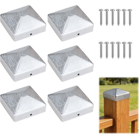 6 pcs Capsules pour poteaux 10x10cm, Caches pour poteaux de clôture, Embases pour poteaux bois 10x10cm, Couvercle métallique carré pour poteau bois, avec 12 vis (1/5)