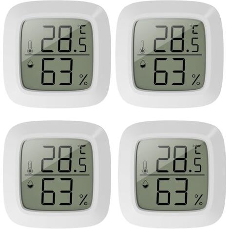 Lot de 4 mini thermomètres d'intérieur - Thermomètre hygromètre d'intérieur - Avec rafraîchissement rapide de 10 secondes - Mini LCD - Pour chambre d'enfant, bureau, chambre à coucher, serre (1/5)