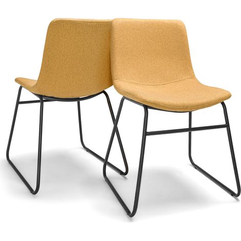 TOKIO - Juego de 2 sillas de lino y metal de diséomoderno. Juego de 2 sillas para comedor, oficina, estudio. Color amarillo mostaza