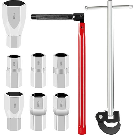 Clé à Robinet Clé pour Lavabo Réglable 8-28 mm Cle pour Robinet Evier avec 7 Douille (8-17mm) pour Installations de Plomberie de Robinet d'Évier (1/5)