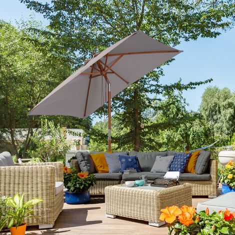 Parasol 200×150×235cm pliable 3 niveaux rectangulaire hydrofuge anti-UV balcon plage jardin, gris