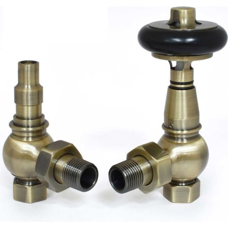 West Amberley Angled Thermostatic Radiator Valve and Lockshield - Antique Brass (1/4)
