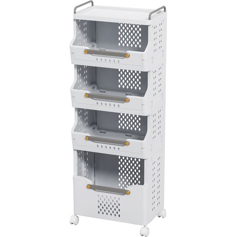 Chariot de rangement roulant 4 niveaux avec roulettes, grande capacité, poignée et paniers pour cuisine, salle de bain et buanderie, coloris crème et gris (1/5)