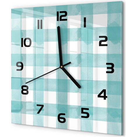 Horloge Murale Carrée Silencieuse Verre Trempé Décoration Maison Moderne Grille bleue 30x30 cm (1/5)