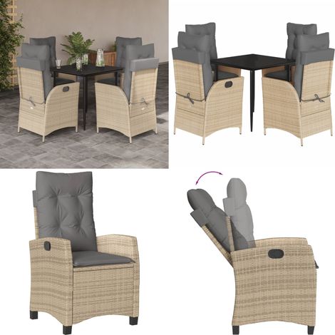 5-tlg. Garten-Essgruppe mit Kissen Beige Poly Rattan - Gartenstuhl - Gartentisch (1/5)