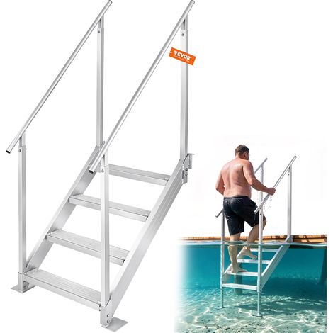 VEVOR Scaletta per Pontile Altezza Regolabile 75-96 cm, Scaletta per Pontone Barca 4 Gradini Lega di Alluminio Portata Circa 226 kg con Corrimano Scaletta Antiscivolo Scala per Imbarco Barca Piscina (1/5)
