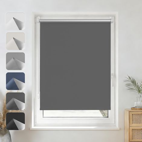 Store Enrouleur Occultant - 1 Unité - Tissu Gris Foncé - Isolation Thermique 100% - Salon Chambre Bureau - 60x110 cm (1/5)