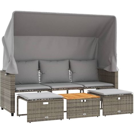 Maison Exclusive - Outdoor-Sofa 3-Sitzer mit Dach und Hockern Gra