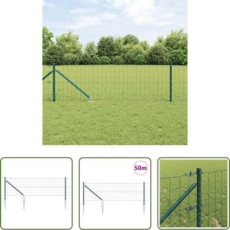 vidaXL Außenzaun - Zaun mit Pfosten Grün 0,6 x 50 m Stahl und PVC (1/5)