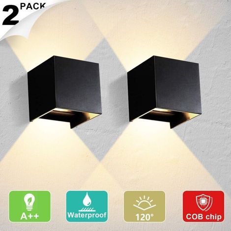 2 12w LED Indoor/Outdoor Wall Lights, IP65 Waterproof, Adjustable 120° Up/Down COB Wall Washer for Living Room, Bedroom, Hallway, Pack of 2, Black/Warm White Outdoor Wall Light (1/5)