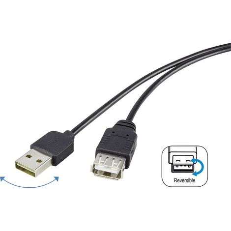 Câble USB 2.0 symétrique (type A mâle-mâle), 1,80 m, noir, contacts dorés, haute fiabilité et compatibilité universelle pour chargeur et transfert de données