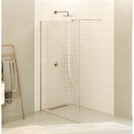 Mampara de ducha Walk-In FIONA 40 x 200 cm, panel fijo de cristal templado transparente 8 mm, barra 20M y perfil inox cromado - MOMENTS OF GLASS (1/5)