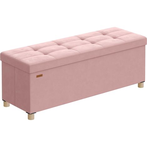 SONGMICS Pouf Contenitore, Cassapanca Pieghevole, 38 x 110 x 40 cm, Sgabello Poggiapiedi, 112 L, Superficie in Velluto, per Camera da Letto Soggiorno, Beige Cappuccino LSF0518W02 (1/5)