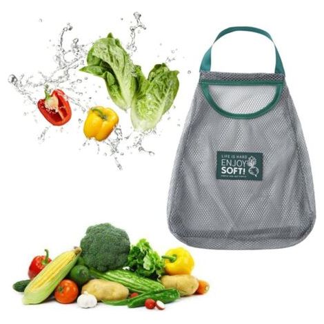 Lot de 1 filets de rangement réutilisables pour la cuisine, sac de courses, sac de rangement suspendu pour fruits, légumes, oignons, ail, pommes de terre, tomates (1/5)
