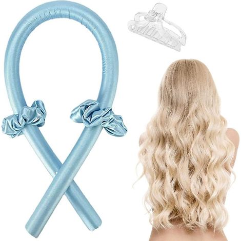 bandeau De Tige De Curling Sans Chaleur(bleu), Bigoudi En Soie, Fer Friser Doux Endormi, Ensemble De Cheveux Boucls Onduls, Bigoudis Rouleaux Ch (1/5)