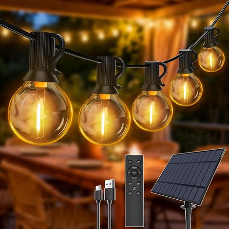 Guirlande Lumineuse Solaire - 20 Mètres - LED G40 - IP65 Extérieur - Jardin Balcon Fête (1/5)