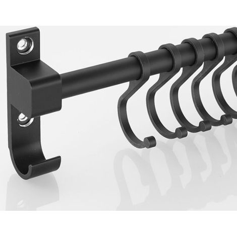 Utensilienhalter, 50 cm Küchenregalstange mit 7 abnehmbaren Haken (schwarz)