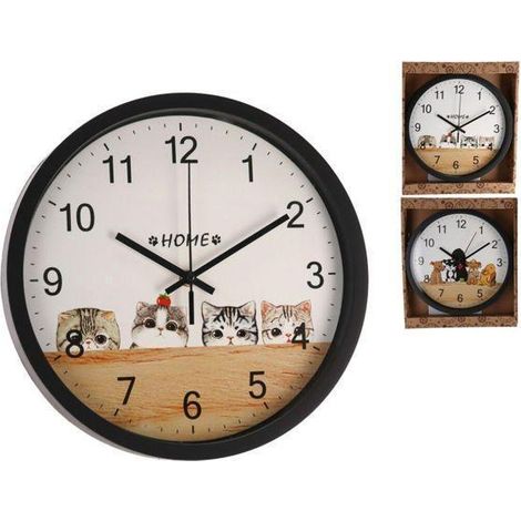 reloj de pared con gatitos riky-kira diametro 30 cms marco negro