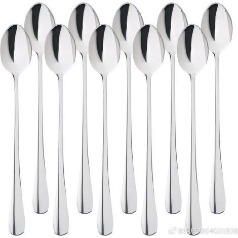 Lot de 10 cuillères à long manche en acier inoxydable pour mélanger le thé froid, le café, les cocktails, les smoothies, les (1/4)