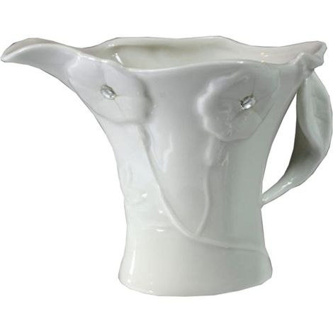 Elegante lattiera bianca con decorazioni floreali e zirconi. (1/3)