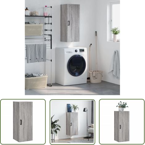 The Living Store Armoire murale sonoma gris 34,5x34x90 cm - Armoire Murale - Meuble Rangement - Armoire Suspendu - Buffet - Commode (1/5)