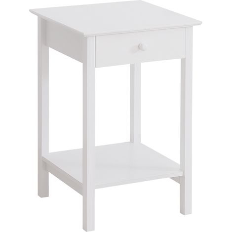 HOMCOM Wooden Bedside Table Cabinet W/ Drawer Shelf Storage End Side White (1/5)
