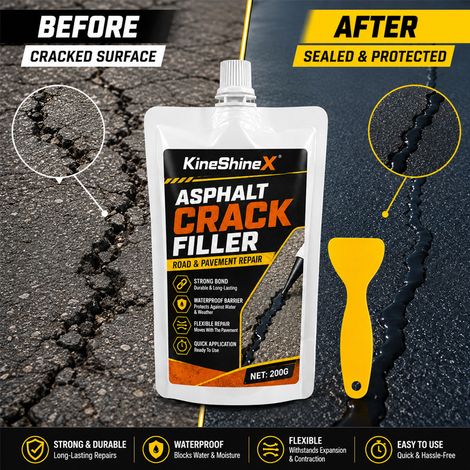 KineShineX Asphaltrissreparaturpaste, Reparatur von Rissen in Straßen, Fahrbahnen und Parkplätzen, wasserdichte und verschleißfeste Versiegelung 200 g (1/4)