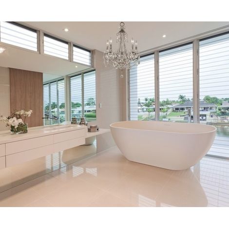 Azura Home Design – Baignoire îlot 170x80 cm – Marbre artificiel blanc mat – Finition polie à la main – Coque pleine épaisseur 25 mm
