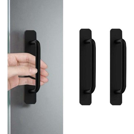 Lot de 2 poignées de porte autocollantes en aluminium noir - Pour cuisine, chambre à coucher, armoire, salle de bain (147 mm) (1/4)