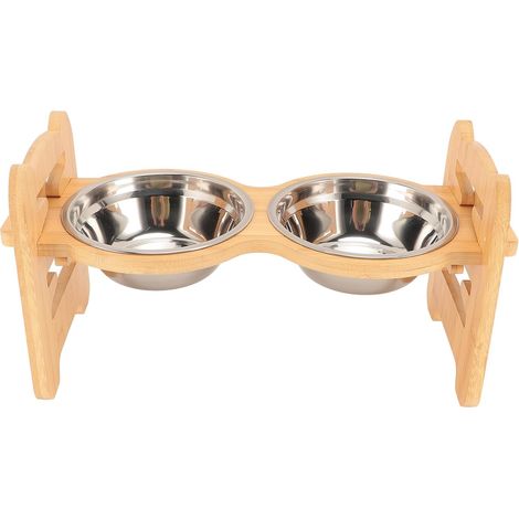 Support surélevé réglable pour gamelles de chiens et chats, favorise la digestion et réduit les douleurs cervicales et dorsales. Bambou inodore avec 2 gamelles en acier inoxydable. Pieds surélevés pou (1/5)