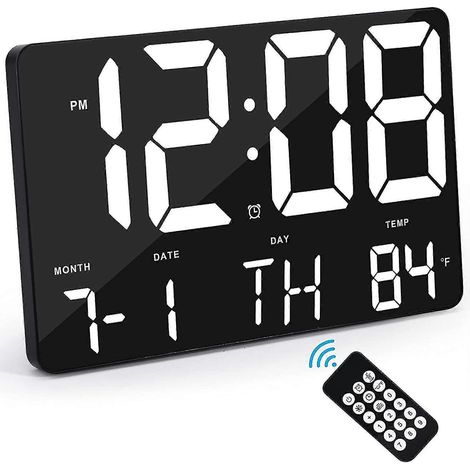 Horloge murale numérique avec affichage de l'alarme, télécommande sans fil, affichage LED de la date et de l'heure. (1/5)