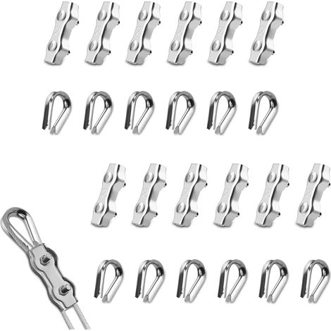 24 Pièces Serre-câbles, en Acier Inoxydable 304 Duplex Câble Métallique Câble à Pince 2mm pour Cordes à Linge en Câble Métallique Voiles de Soleil Suspendues Patio Fixe (1/5)