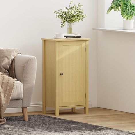 Armoire de rangement en rotin 76 cm – Portes tressées main – Poignées métalliques – Table d’appoint style fermier – Idéale pour salon, cuisine, entrée et salle à manger (1/5)