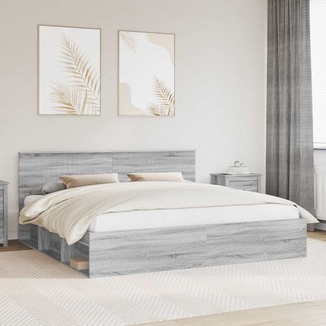 vidaXL Struttura del letto Sonoma grigio 200 x 200 cm Pino massello (1/5)