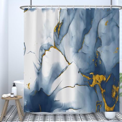152x183cm Rideau de Douche en marbre Ombre Bleu Encre marbre Rideau de Bain Aquarelle Bleu avec Motif Or Rideaux de Douche Rideau de Baignoire étanche (1/4)
