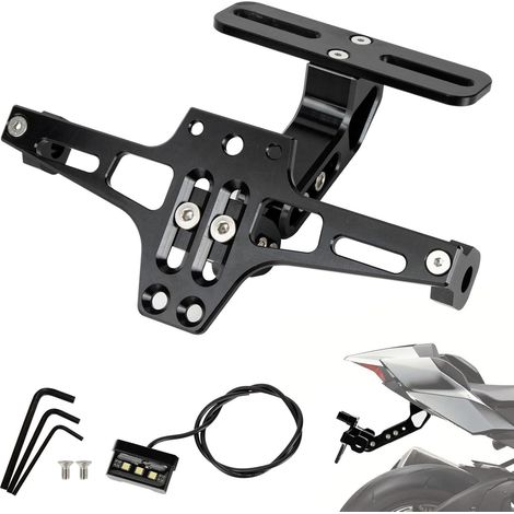 Support de Plaque d'Immatriculation pour Moto Plaque d'immatriculation Universelle pour Moto Kit de Suppression de Garde-Boue avec Éclairage LED Support de Plaque d'Immatriculation pour Moto (1/5)
