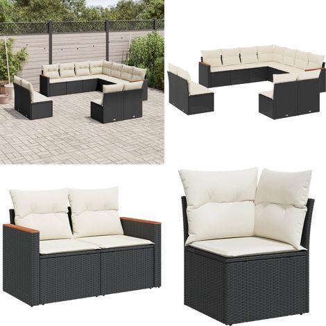 11-tlg. Garten-Sofagarnitur mit Kissen Schwarz Poly Rattan - Gartensorgsgarnitur - Polyethylen-Rattan - Outdoormöbel - Gartenlounge - Lounge Set - Home & Living (1/5)