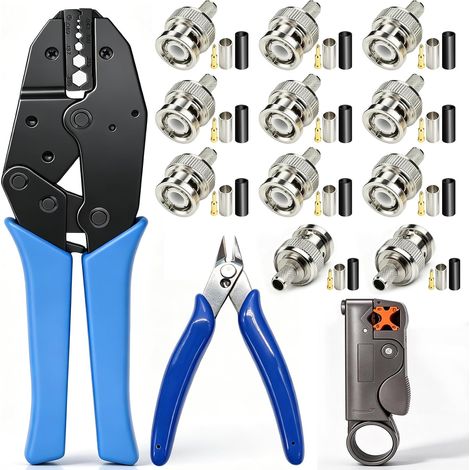 Kit d'outils pour câble coaxial, outil à sertir BNC + 10 connecteurs (1/5)