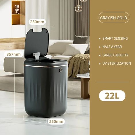 Poubelle intelligente à capteur (22 L, noire, version à piles), sans contact, pour cuisine et salle de bain (1/5)