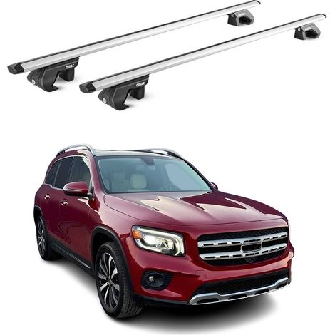 OMAC Barres de toit aluminium certifiées TÜV pour Mercedes GLB X247 2019-2026 – Pour rails de toit standards – Rainure en T – Charge max 90 kg – 2 antivols Argent (1/4)