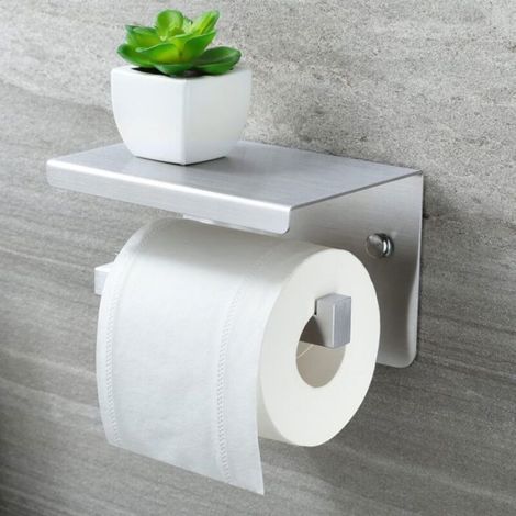 Porte-Papier Toilette - Acier Inoxydable 304 - Avec Etagère Intégrée - Installation Sans Perçage Ou Fixation Murale - 11 cm x 6 cm x 14 cm