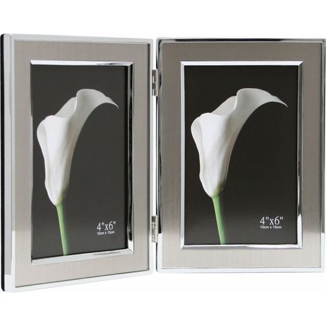 Cadre Photo Diptyque Horizontal Métal Gris/Argenté Mat 13 x 18 cm