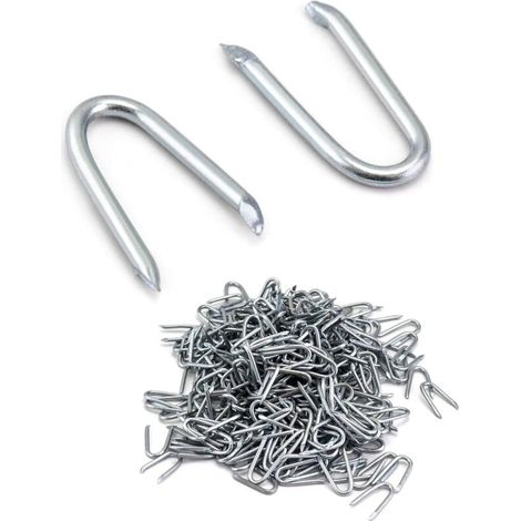 Agrafe pour Grillage Galvanisée en Forme de U , 24 mm , Crampons en acier galvanisé , Pour Fil de Clôture Fixe , Argent , 500 g (1/5)