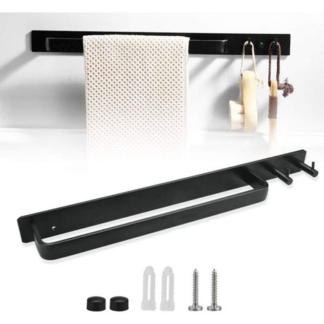 Porte-Serviettes de Salle de Bain Barre Porte Serviette Antirouille Porte-Serviettes en Aluminium Porte-Serviettes Murale Etagère Serviette avec-Crezuo (1/5)