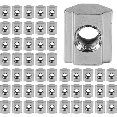 Écrous en T série 50 pièces coulissant Type UE 20/30 M4/M5/M6 glissière de filetage en acier au carbone dans la tête de marteau écrou en T pour accessoires de profil d'extrusion en aluminium(EU20-M5) (1/5)
