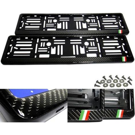 2x Kennzeichenhalter Carbon Optik mit Italien Flagge für EU-Kennzeichen (1/5)