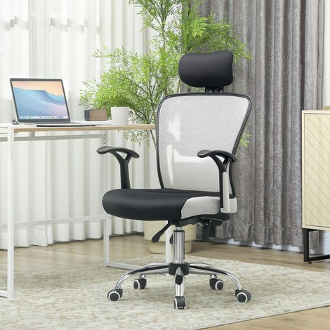 Silla de Escritorio Giratoria con Altura Ajustable Respaldo Reclinable Reposacabezas Regulable y Soporte Lumbar Gris (1/5)